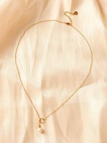 1 colar feminino em formato de Y com pérolas naturais banhadas a ouro 18K para primavera/verão