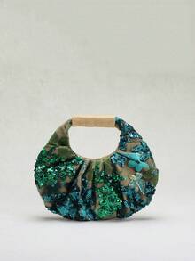 Geantă de plajă pliabilă, colorată, cu model floral, frunze și nori, din PVC, cu paiete și plasă, model patchwork (model floral trimis aleatoriu) - Verde - Vizualizare 5