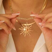 [Summer Sun-Shaped Jewelry] Fashion Jewelry Pendant Necklace Bracelet Y-Shape Multilayer Necklace, Boho Style Sunburst Pendant Necklace, Suitable For Summer Beach Holiday, Daily Wear, Graduation Trip, Prom Party, Fashionable Gift For Friends, Lovers, Wife, Teacher, Classmates, Sisters, Daughter