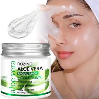 50g 芦荟胶原蛋白日夜面膜，透明保湿，保湿果冻质地面膜，富含芦荟、胶原蛋白、生物素、桃子、维生素C、茶树油、薰衣草，深层补水，持久保湿，免洗睡眠面膜，适合所有肤质，男女适用，节日必备礼物，夏季清凉，护肤