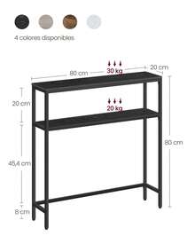 Mesa de Consola, Mesa Auxiliar Estrecha, 20 x 80 x 80 cm/ 20 x 100 x 80cm, Mesa de Entrada Moderna con 2 Estantes, para Sala de Estar, Dormitorio, Gris Carbón y Negro Tinta - Gris Oscuro - Ver 6