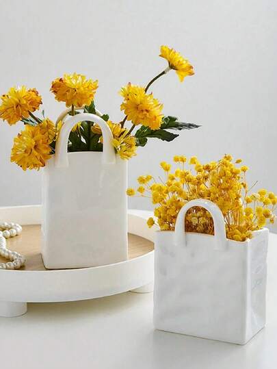 Wit Paper Bag Vase, 5.7 Inch Square Wide Mouth Pleated Unique Matte Bohemian Tafel ation, Home Office Bookshelf ation Is Bedroom Between Students. Flower Vase Glass view 7