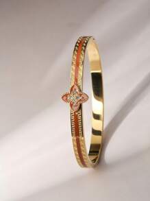 1 pieza Pulsera con trébol de cuatro hojas chapada en oro de 18K, accesorio de moda de alta gama para uso diario