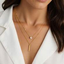 Colar dourado em Y com strass e pérolas artificiais, design elegante, adequado para uso diário feminino, presente de amizade, festa, acessórios de joalheria premium, colar multicamadas de aço inoxidável