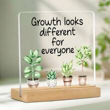 [4x4 Inch Inspirational Desk Plaque] Acrylic Decorative Sign "Growth Looks Different For Everyone", Classic Style Inspirational Desk Plaque, 4x4 Inch, English Language, With Tabletop Mounting, For Office, Classroom, And Partition Decor, Multipurpose Decorative Gift
