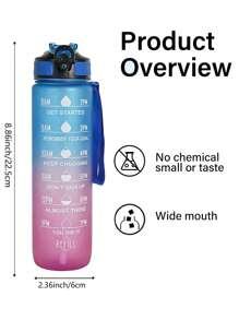 1pc 1000ml/32oz Gradient Color Plastic Cup, Outdoor Large Capacity Sports Water Bottle With Straw, Time Marker, Bounce Design, Leakproof Lock, Strap For Convenient Carrying, Suitable For Work, School, Outdoor Sports, Fitness, Hiking, Camping, Cycling, Holidays Gift
