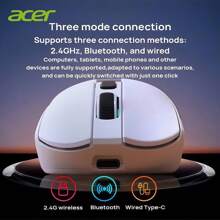 Acer OMR226 3-Mode Wireless Mouse | Intelligent Battery Display +130h Long Lasting, Ergonomic Lightweight Design, Cross-Device Seamless Switching For Office & Entertainment Dual Modes, White