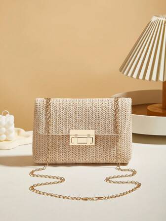 Sac bandoulière tissé à la mode de couleur unie, polyvalent pour un usage quotidien féminin