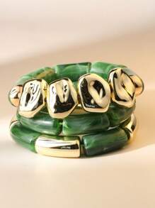 3 Stücke Vintage Acryl Bambus Perlen stapelbare Armbänder, minimalistische modische elastische Manschetten Armbänder für Frauen, geeignet für den täglichen Gebrauch, Partys und den Urlaub, dekoratives Schmuckset
