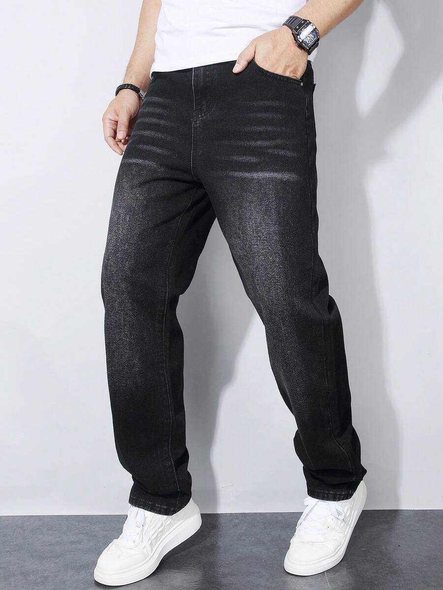 Teen Boys' Black Casual Distressed Slim Straight Leg Jeans - Black - View 1