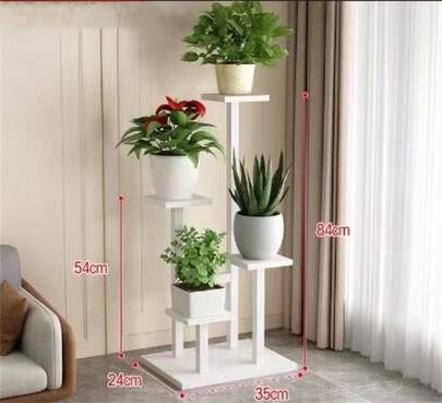 GLOBAL Z-A Estantes de Metal + MADERA para plantas, soporte para macetas, Soporte múltiple para macetas, organizador de exhibición para interiores y exteriores, estante para macetas, jardín y balcón 4 Platos