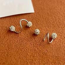 A Pair Of Luxurious Screw Ball Stud Earrings Set With Rhinestone, Elegant Stainless Steel Earrings, Ideal For Daily Wear And As Gifts On Special Occasions - Silver - View 4