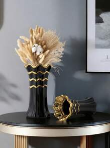 1PC Ceramic High-End Minimalist Style Curved Mouth Vase Suitable For Office Beautiful Decoration, Bedroom Dressing Table Flower Vase, Living Room Desktop Flower Vase Decoration