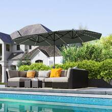 15ft Patio Umbrella Solar Lights UPF50+ Outdoor Umbrella - 深灰色 - 查看 5