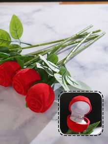 Creative Rose Flower Shaped Ring Box, Faux Rose Jewelry Box, Flocked Rose Ring Box, Engagement Ring Storage Box - Multicolor - View 12