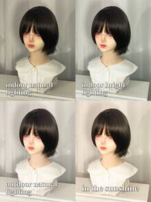 1 Piece Of Natural Black Synthetic Heat-Resistant Short Hair, 12 Inches Long, Made Of Fiber, Suitable For Daily Use, Natural And Realistic Wig. - Natural Black - View 5