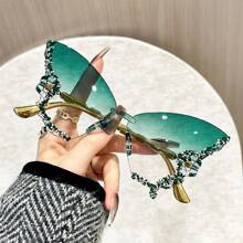 1/2 Paar modische Schmetterlingsform Großer Rahmen Dekorationsbrille, geeignet für Bälle, Modeschauen, Frauenbrille mit Diamanten verziert, Partybrille und Reise