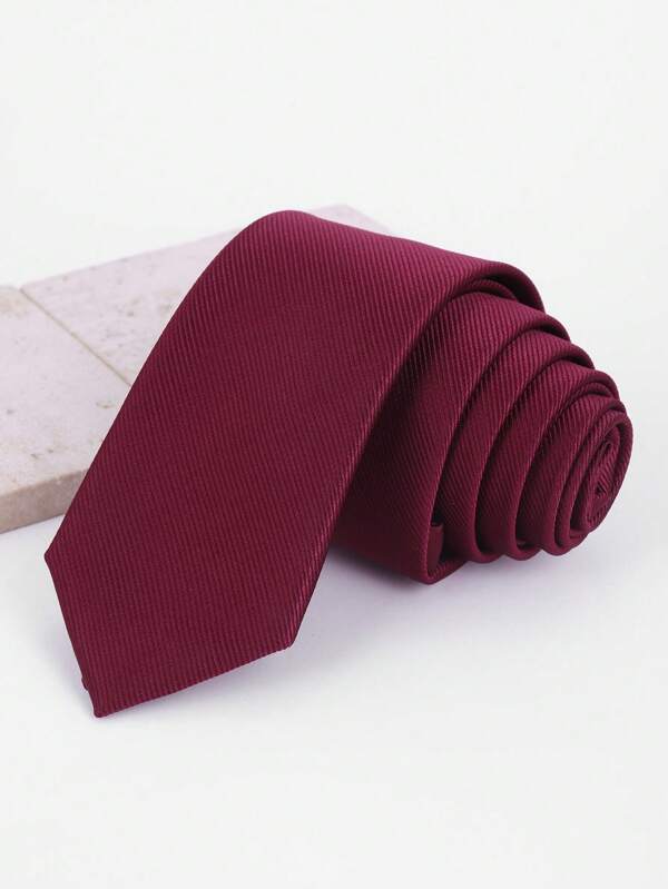 1pc Wine Red 5.5cm Wide Korean Style Thin Necktie, Casual Wear, Suitable For Men, Women, Students, Wedding, Graduation