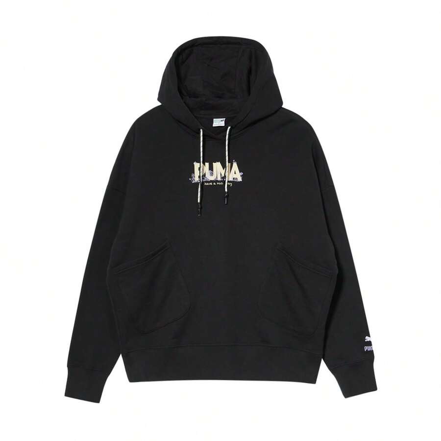 Puma 青春洋溢大Logo印花女士休闲针织套头黑色卫衣 - 黑色 - 查看 1