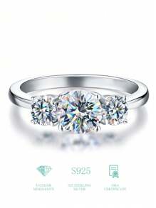 1 Stück 1ct Gesamt Dreifach Diamant Design D Farbe Moissanit Diamant Verlobungsring, 925er Sterlingsilber simpler romantischer Ring, Ewigkeitsring, Hochzeitstags-Ring, luxuriöses Schmuckgeschenk