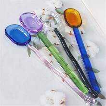 5件套波浪纹透明彩色玻璃甜点勺（粉色/绿色/蓝色/黄色/黑色）、耐热玻璃奶茶勺、可爱长柄咖啡搅拌棒 返校季