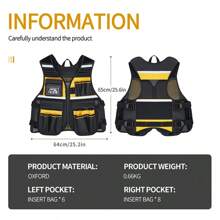 Lightweight Multi-Pocket Utility Work Vest For Mechanics & Construction Workers - Durable, Tool Vest With Heavy-Duty Storage Pockets, Breathable Design For Enhanced Mobility, Perfect For Job Site Efficiency, Adjustable Fit