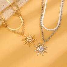 [Summer Sun-Shaped Jewelry] Fashion Jewelry Pendant Necklace Bracelet Y-Shape Multilayer Necklace, Boho Style Sunburst Pendant Necklace, Suitable For Summer Beach Holiday, Daily Wear, Graduation Trip, Prom Party, Fashionable Gift For Friends, Lovers, Wife, Teacher, Classmates, Sisters, Daughter