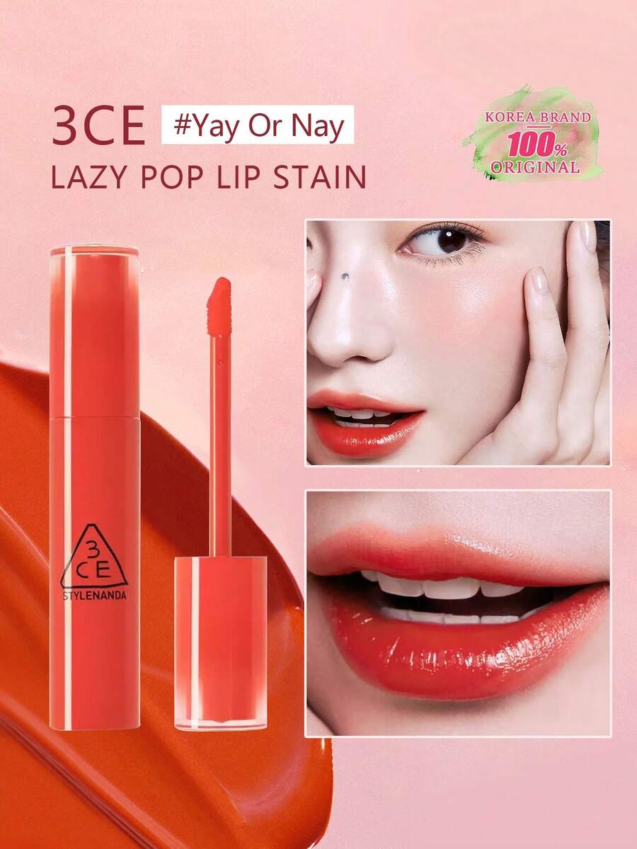 3CE 慵懶時尚唇釉 Yay Or Nay，輕盈絲絨霧面質感，不黏膩鏡面設計，高顯色度，暖色調提亮膚色，12小時持妝，易於疊擦，磁吸漸層外殼，斜角刷頭，瞬間打造辦公室光澤感，易於塗抹，韓系彩妝，4.5g/0.16oz