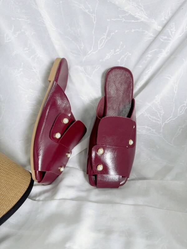 Mocasines planos elegantes para mujer, con decoración de perlas falsas y tachuelas, material cómodo, versátiles para uso casual slip-on, para todas las estaciones
