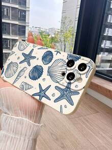 1 Stück modischer, minimalistischer beiger TPU-Stoßschutz-Kameraobjektiv-Schutzhandyhülle mit Muschel- und Seesternmuster, kompatibel mit Apple/OPPO/Vivo/Redmi Serien - Beige - Übersicht 4
