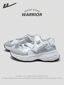 Warrior Series, Valentine's Day Gift, 1 Pair 2025 New Women's Running Sports Sandals, Water Shoes, Hook And Loop Low-Top, Silver, Hollow Vamp Design, Soft Thick Sole, Suitable For Summer Outdoor Running, Beach Play, Breathable And Comfortable - Silver Gray - View 6