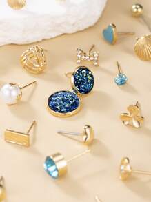 Set de 30 pares de Aretes tipo Pendiente de Perlas Falsas de Metal con diseños versátiles de conchas, lazos, flores, estrellas, corazones, redondos y geométricos, adecuados como regalo para mujeres y uso diario