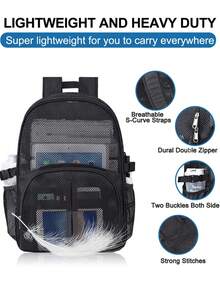 Mesh Backpack Lightweight Transparent Unisex, With Notebook Compartment, Suitable For Beach, Swimming, Sports - Black - View 8