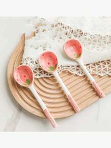 1 Stück/2 Stück/Set Erdbeere Keramik Löffel mit langem Griff, Suppenlöffel, Haushaltslöffel, Reislöffel, Dessertlöffel in Rosa, Schulbedarf