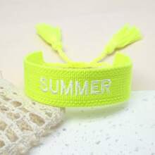 1pc Embroidered "SUMMER" Vintage Style Bracelet, Boho Beach Holiday Vibe, Suitable Gift For Family, Friends, Students, Festivals, Beach Parties And Travels