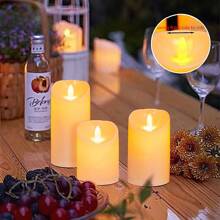 3pcs Large Plastic LED Candles Outdoor Waterproof Flameless Candles Battery Powered LED Flickering Columnar Candles Long-Lasting Plastic Wedding Candle Table Candle Lamp Suitable For Restaurants Bars Home Decor Valentine's Day Confession Atmosphere Candle Lamp Couple Dining Candle Lamp,1/3pcs