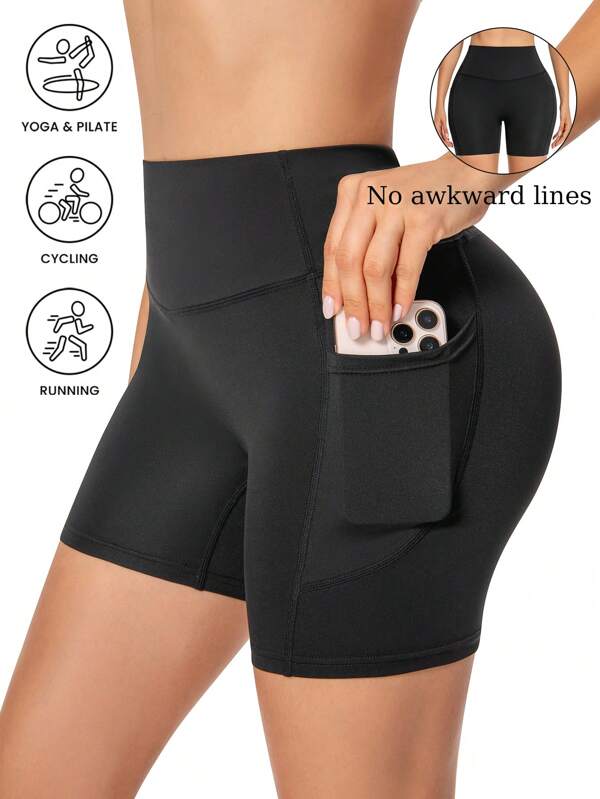 Women's Outdoor Cycling Yoga Leggings, High Waist Casual Shorts For Summer, Workout Skinny Pants With Pockets