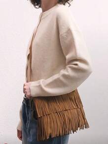 Bolso de hombro cruzado con flecos retro y distintivo, bolso cruzado vintage con flecos, bolso de hombro versátil para mujer, bolso cuadrado con flecos de estilo bohemio para uso diario y como regalo de festival
