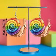 1 Pair Rainbow Style Snail Acrylic 2D Dangle Earrings, Cute & Fashionable Pride Month Jewelry