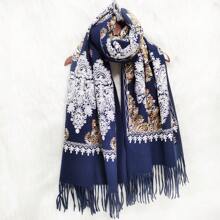 1 pièce Écharpe de femme en imitation cachemire brodée pour l'automne et l'hiver, épaissie et chaude, avec des glands, châle de voyage et cape style bohème brodé