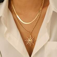 [Summer Sun-Shaped Jewelry] Fashion Jewelry Pendant Necklace Bracelet Y-Shape Multilayer Necklace, Boho Style Sunburst Pendant Necklace, Suitable For Summer Beach Holiday, Daily Wear, Graduation Trip, Prom Party, Fashionable Gift For Friends, Lovers, Wife, Teacher, Classmates, Sisters, Daughter
