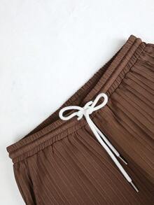 Men's Casual Summer Suit, Simple And Solid Men's Shirt Suit, Casual Short-Sleeved Shirt With Striped Buttons And Elastic Waist Trousers, Suitable For Vacation, Casual Wear, Daily Wear, Suitable As A Gift For Family, Boyfriend, Husband. - 棕色 - 查看 6