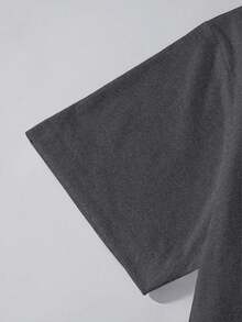 Casual Retro Print And Letter Print Short Sleeve Crew Neck T-Shirt - Dark Grey - View 4