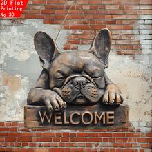 2D Flat, Yard Signs, 1pc, 2D Flat Printing, French Bulldog Sign, "Welcome" Wooden Sign, Cafe, Corridor, Bedroom, Porch, Farmhouse, Garden, Living Room, Corridor Decoration, Graduation Gift, Easter Gift For Family And Friends, Birthday Gift, 2D Flat - Multicolor - View 1