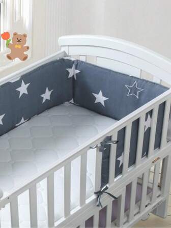 1件装婴儿床围垫，一体式柔软防撞垫，婴儿床护栏，新生儿卡通刺绣软垫防撞护栏，儿童防摔安全护栏