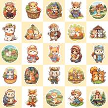 50 piezas Pegatinas de dibujos animados de pequeños animales con estilo campestre, ilustraciones de cuentos de hadas para decoración de scrapbook, resistentes al agua, con gatos pequeños, conejos, ratones, ovejas, zorros, erizos, coloridos y adorables, adecuados para botellas de agua, monopatines, portátiles, planificadores, equipaje, recompensas en el aula, interacción padres-hijos, regalo de cumpleaños