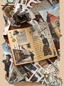 1 Pack/50pcs Vintage Character & Antique Item Stickers, Slow Life Theme Decorative Sticker Pack For Scrapbooking, Planner, Back To School