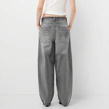 Womens Barrel Jeans Fashion Low Rise Wide Leg Boyfriend Denim Pants Baggy Trousers With Pockets - Grey - View 4