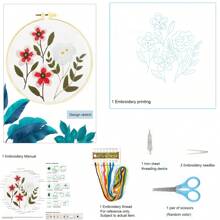 Kit de bordado floral que incluye aro de bordado, aguja, hilo, juego de herramientas de tijeras. Paquete de material de manualidades con tema de paisaje de plantas verdes, regalo de artesanía y decoración del hogar