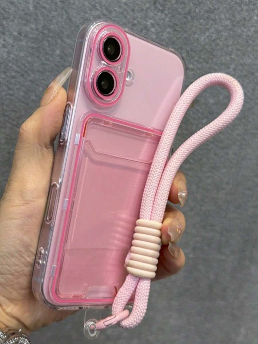 1 pieza Funda de teléfono de TPU con ranura para tarjeta, color caramelo lindo y transparente, con cordón corto para iPhone 17 Air 16 15 14 13 12 11 Pro Max